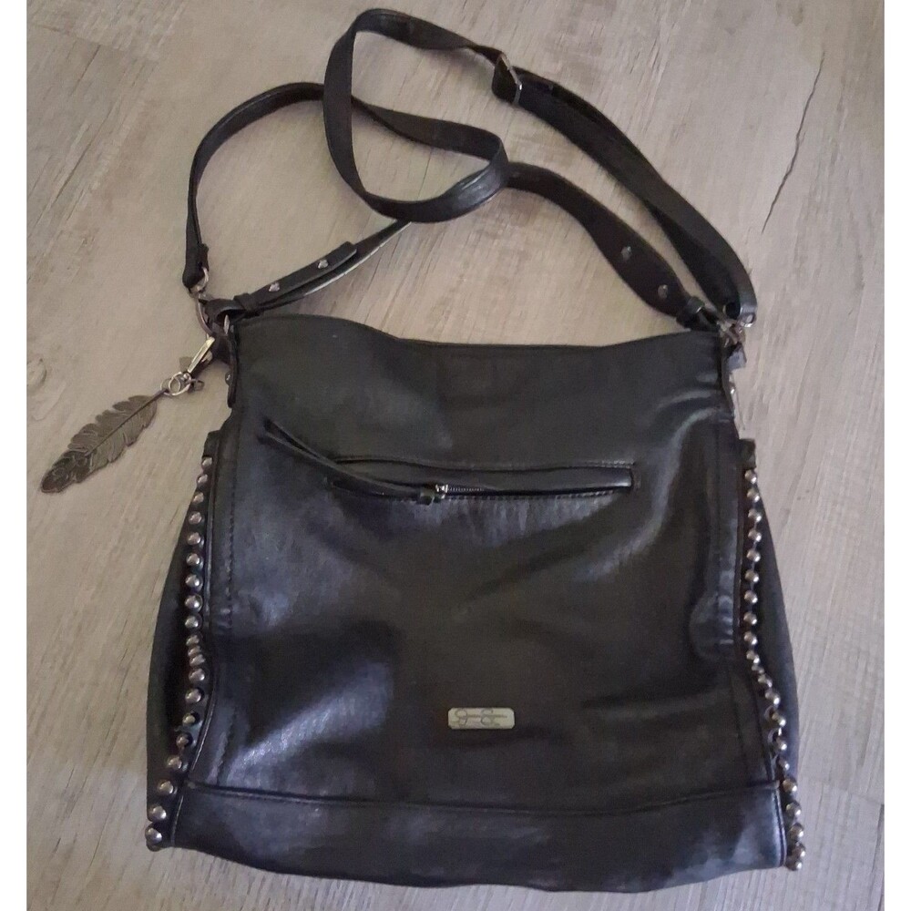 Jessica Simpson Black Faux Leather Studded Shoulder Crossbody Bag